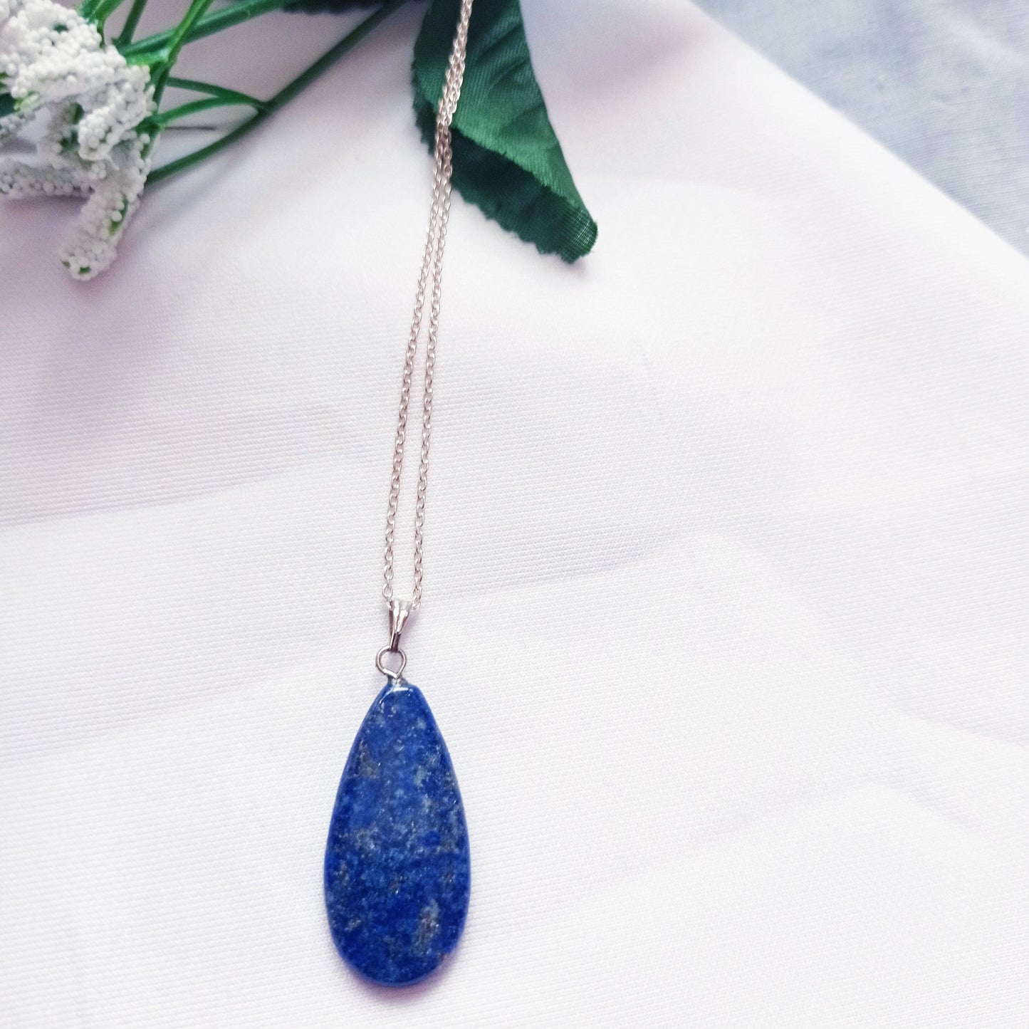 Lapis Lazuli Necklace, Lapis Lazuli Sterling Silver necklace, Lapis Lazuli Teardrop Pendant Necklace | by nlanlaVictory