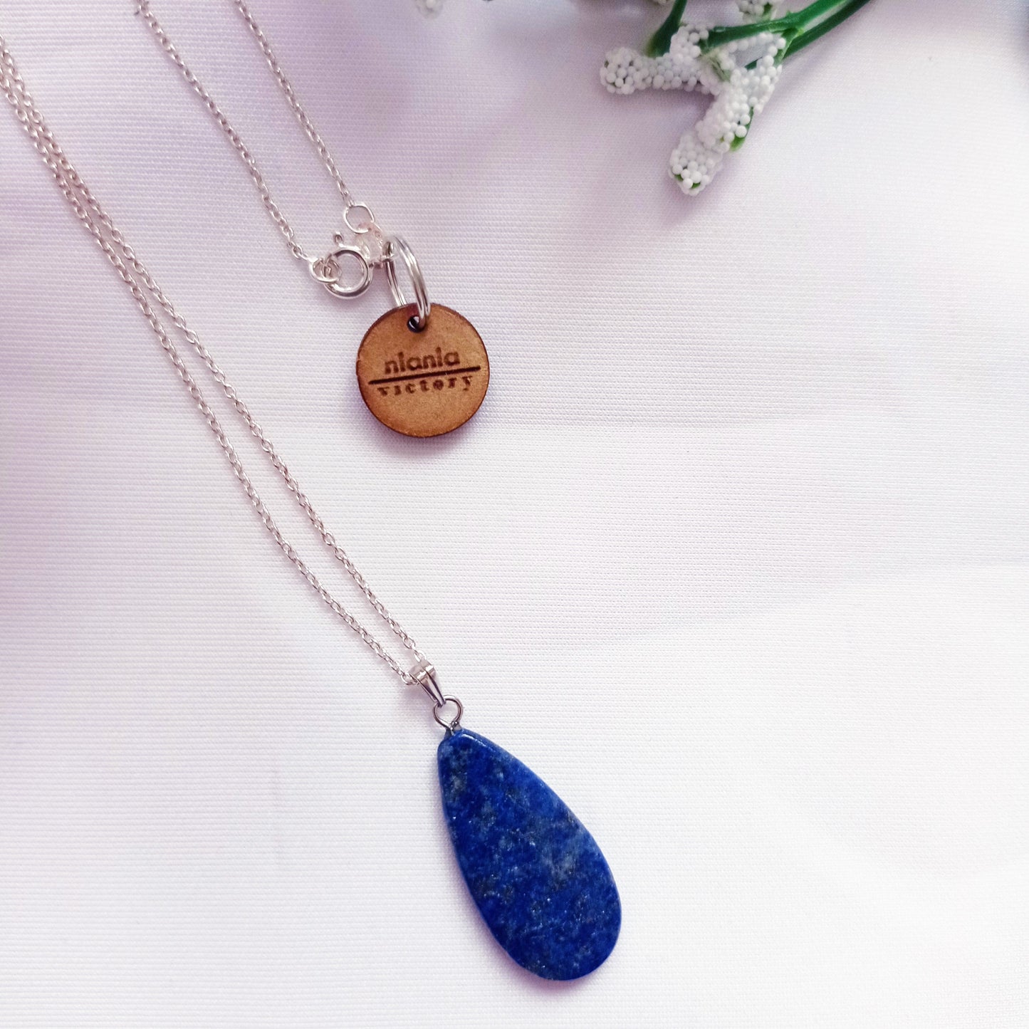 Lapis Lazuli Necklace, Lapis Lazuli Sterling Silver necklace, Lapis Lazuli Teardrop Pendant Necklace | by nlanlaVictory