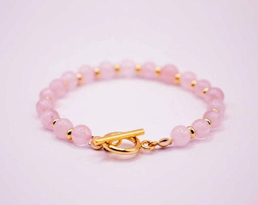 CIRCE | Bracelet in Rose Quartz and 18-carat Gold-plated stainless steel